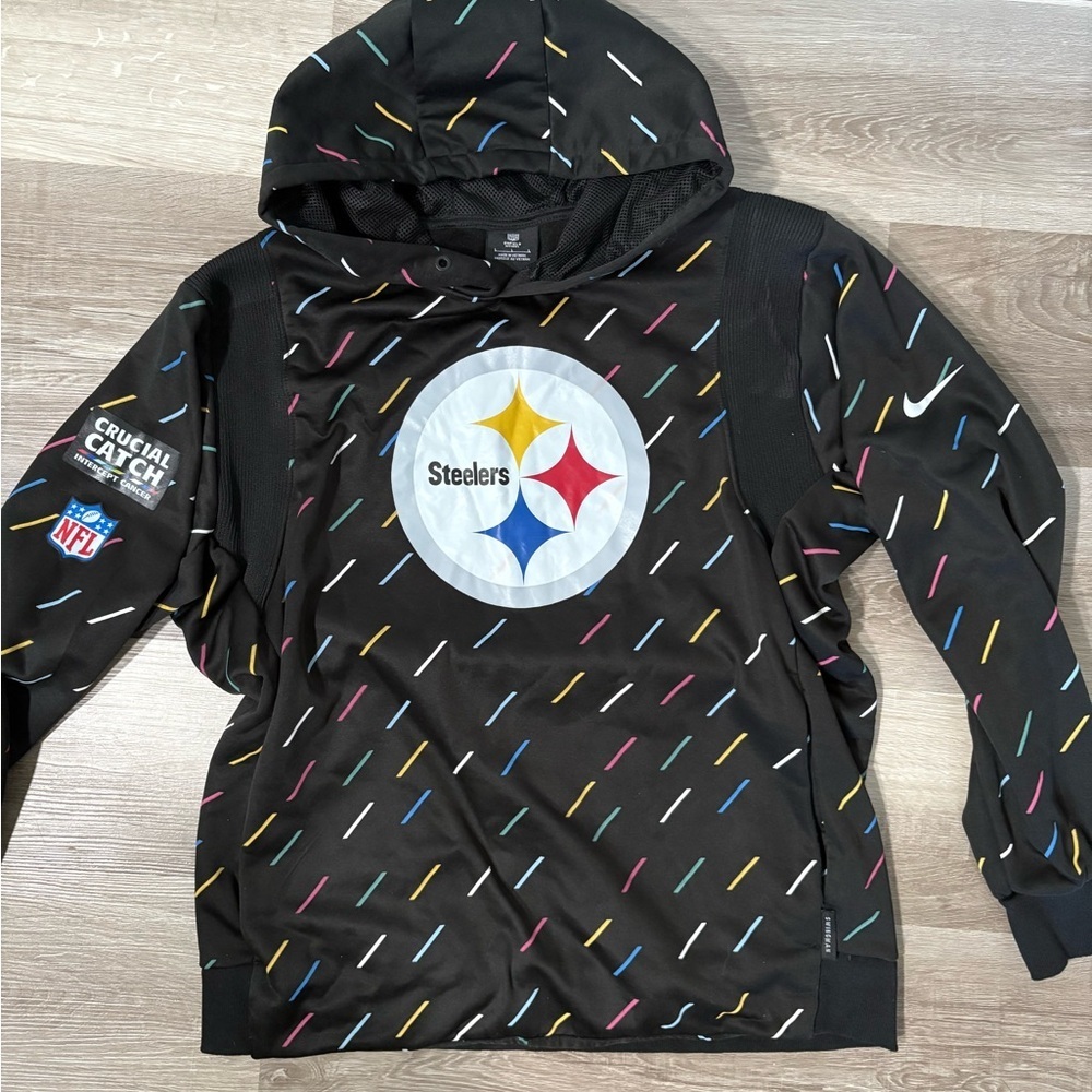 NFL Steelers Large Black Hoodie with Colorful Accents